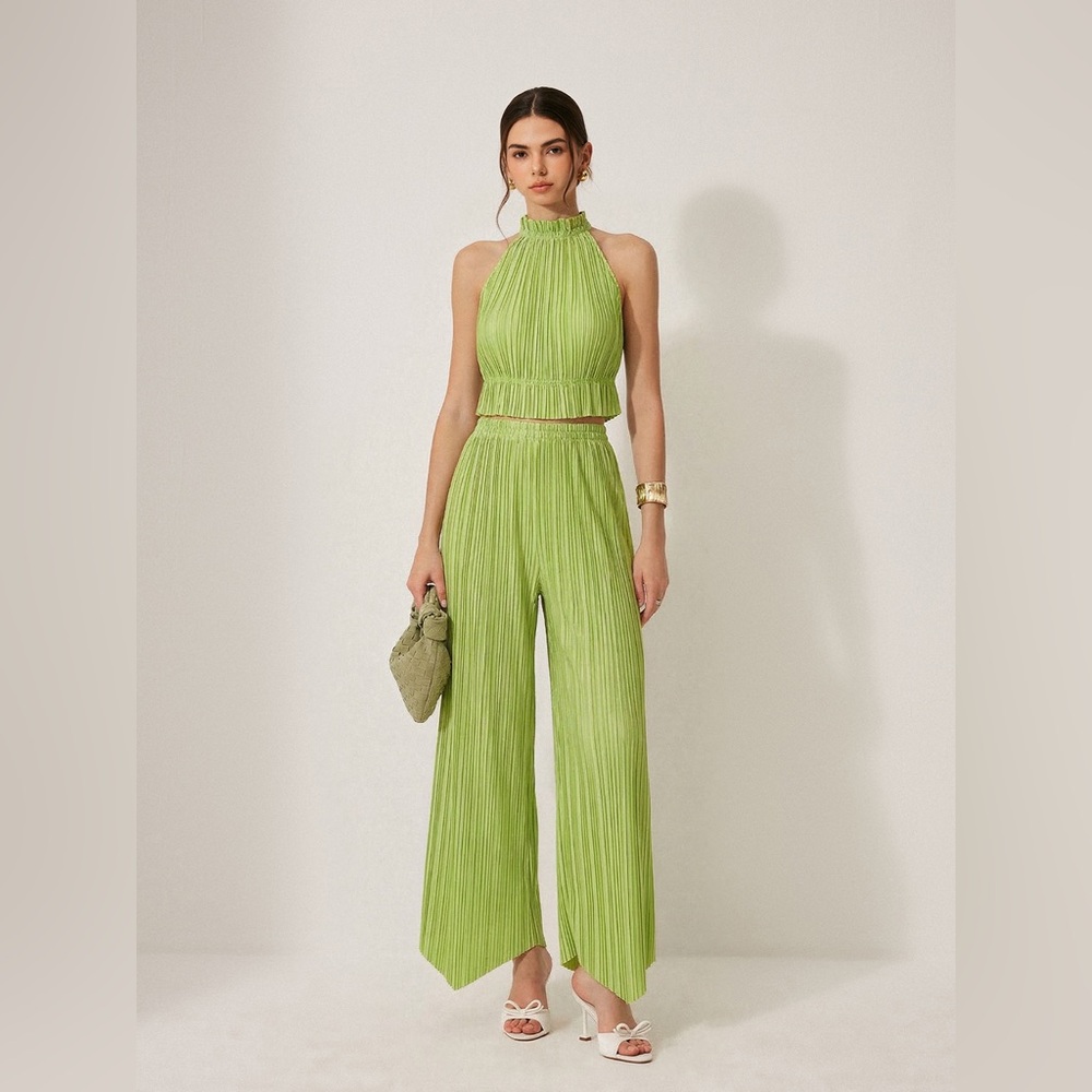 Commense Pleated Halter Top & Pants Set